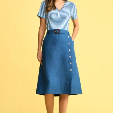 Belted Linen Skirt - Navy Cross Dye