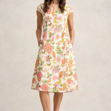 Broderie Printed Dress - Floral White Print