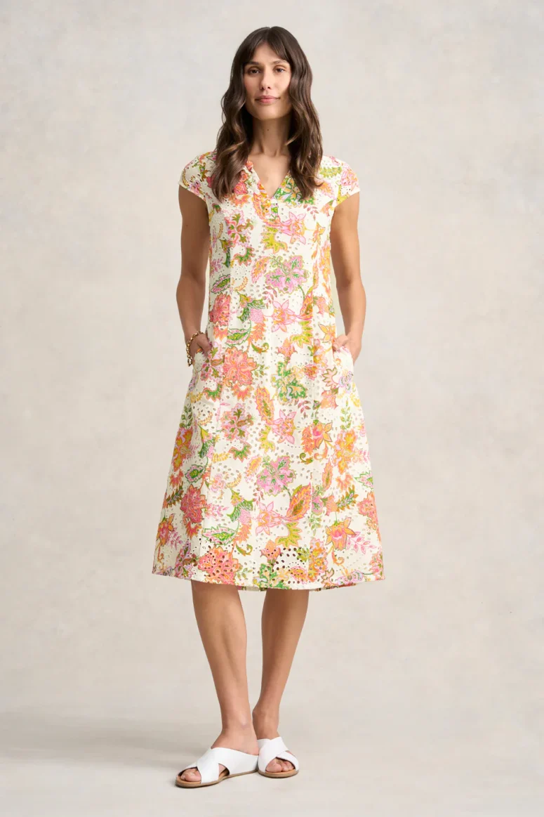 Broderie Printed Dress - Floral White Print
