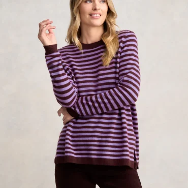 Cashmere Blend Crew Neck Jumper - Violet Stripe