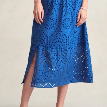 Cotton Broderie Skirt - Deep Blue