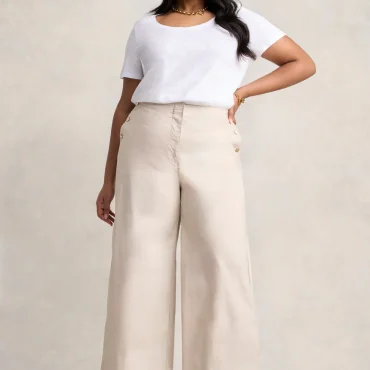 Cotton Wide Leg Pant - Pebble