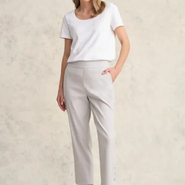 Curved Hem Linen Pant - Light Grey