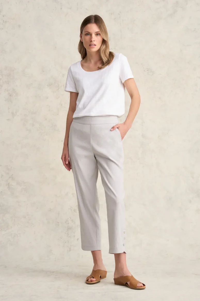 Curved Hem Linen Pant - Light Grey