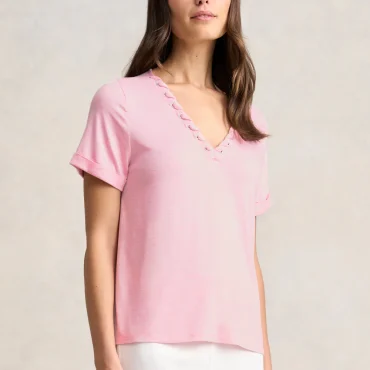 Eyelet Detail T-Shirt - Pink Marle