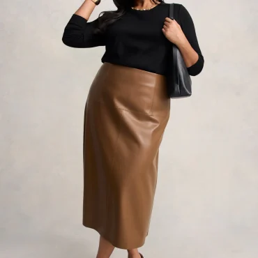 Faux Leather Skirt - Tan