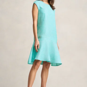 French Linen Sun Dress - Aqua Cross Dye