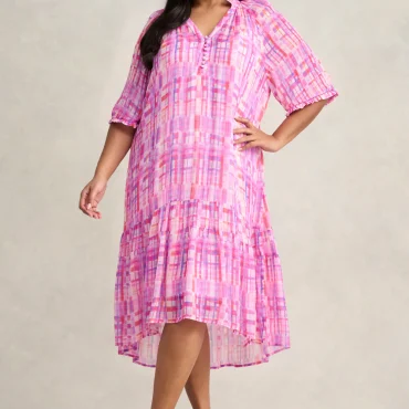 Georgette Ruffle Dress - Abstract Check