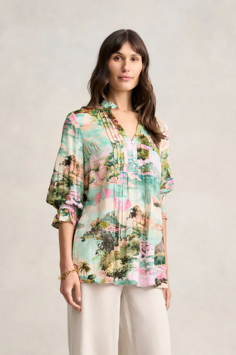 Pleat Front Kaftan - Holiday Print