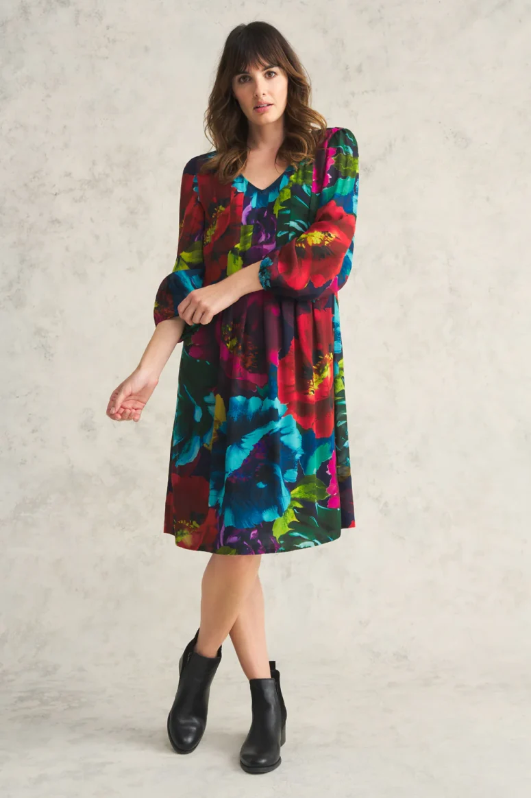 Pleated Georgette Dress - Oversized Floral