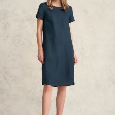 Scoop Neck Linen Dress - Ink