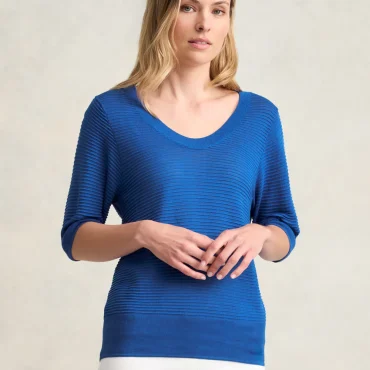 Silk Blend Half Sleeve Top - Deep Blue