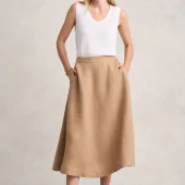 Twill Linen Midi Skirt - Camel Twill