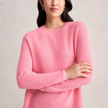 Wool Rib Knit - Pink White Marle